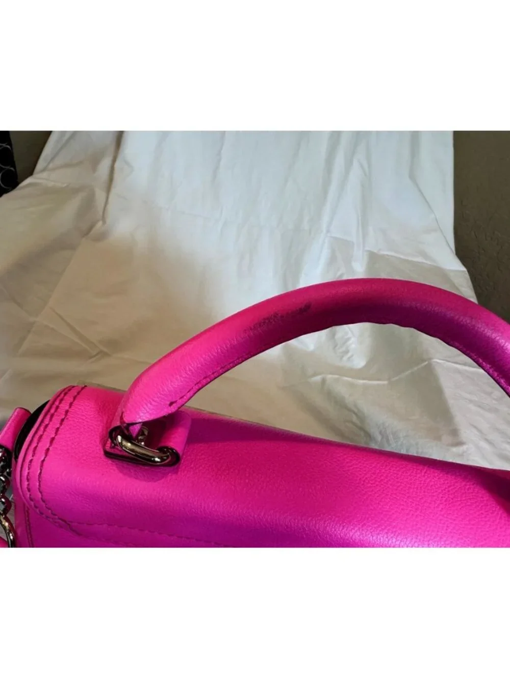 Kate Spade Hot Pink Pebbled Leather Satchel Top Handle Crossbody Bag